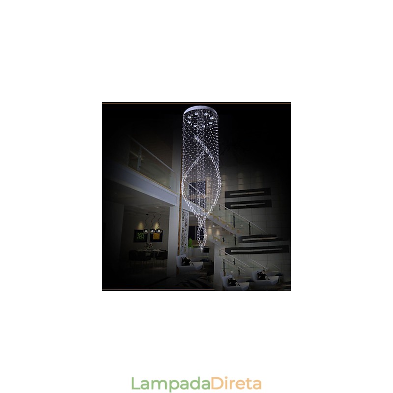 Lustre de cristal, luminárias pendentes, luminárias de teto suspensas com cristal K9 transparente e dossel prateado