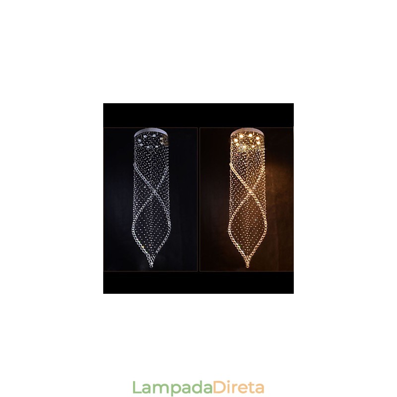 Lustre de cristal, luminárias pendentes, luminárias de teto suspensas com cristal K9 transparente e dossel prateado