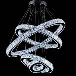 Luminária pendente de cristal, luminária de teto, lustre, luminárias com 4 anéis