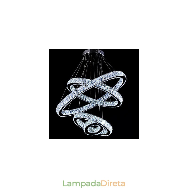Luminária pendente de cristal, luminária de teto, lustre, luminárias com 4 anéis