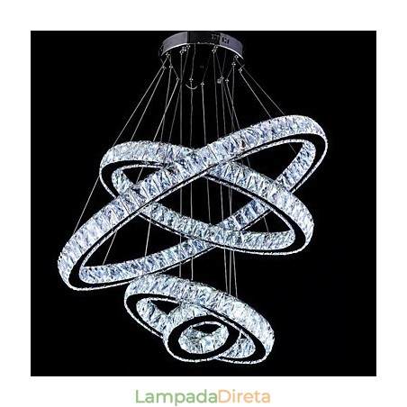 Luminária pendente de cristal, luminária de teto, lustre, luminárias com 4 anéis Luminária pendente de cristal, luminária de teto, lustre, luminárias com 4 anéis