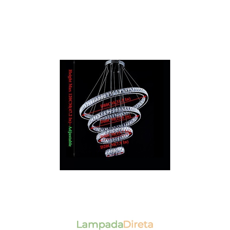 Luminária pendente de cristal, luminária de teto, lustre, luminárias com 4 anéis