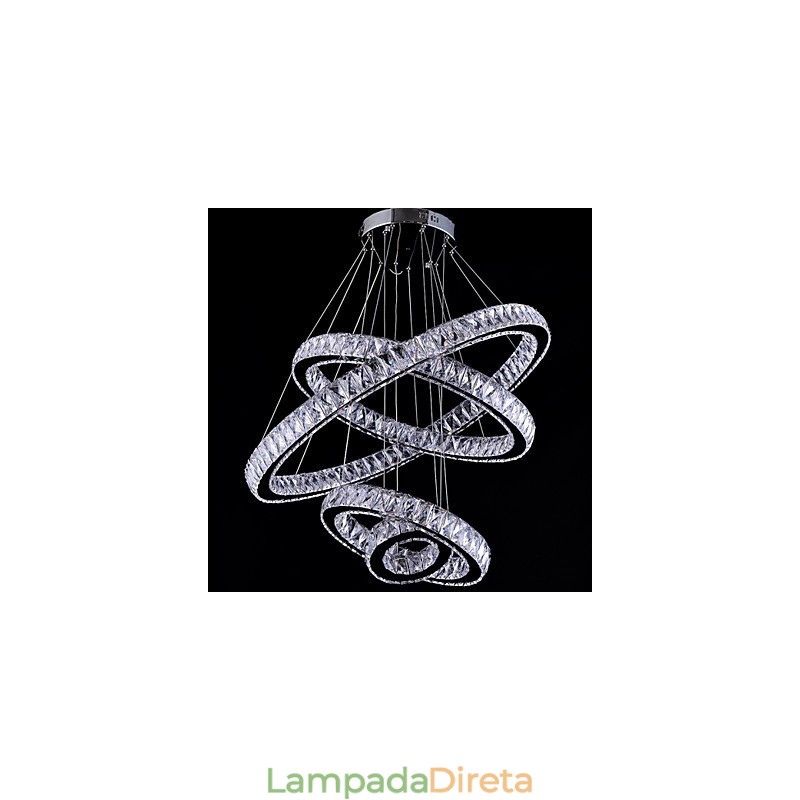 Luminária pendente de cristal, luminária de teto, lustre, luminárias com 4 anéis
