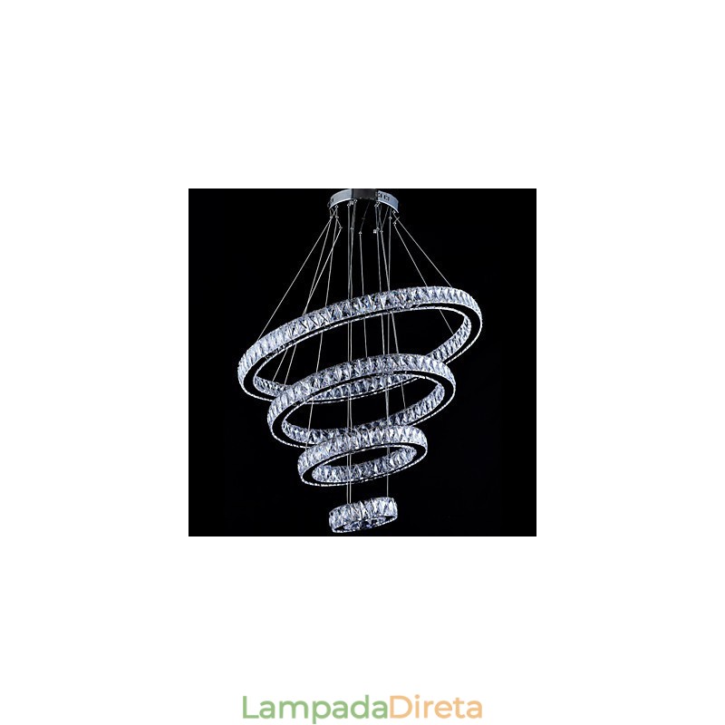 Luminária pendente de cristal, luminária de teto, lustre, luminárias com 4 anéis