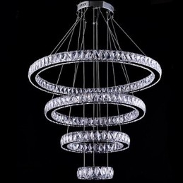 Luminária pendente de cristal, luminária de teto, lustre, luminárias com 4 anéis