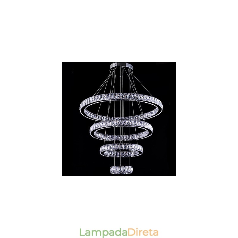 Luminária pendente de cristal, luminária de teto, lustre, luminárias com 4 anéis