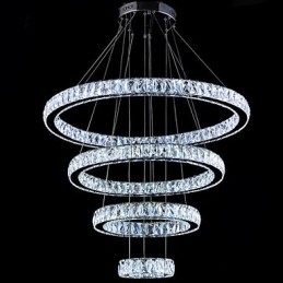 Luminária pendente de cristal, luminária de teto, lustre, luminárias com 4 anéis