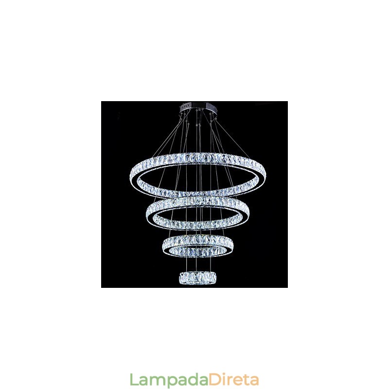 Luminária pendente de cristal, luminária de teto, lustre, luminárias com 4 anéis