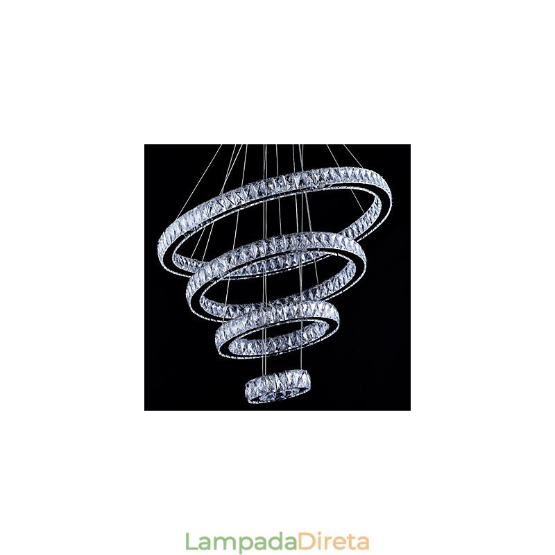Luminária pendente de cristal, luminária de teto, lustre, luminárias com 4 anéis