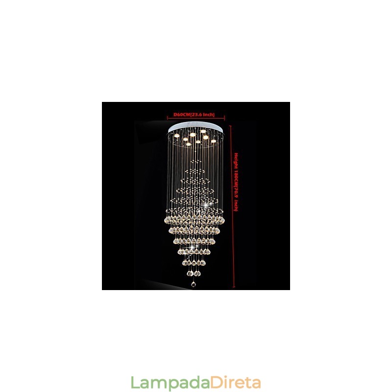 Lustre de cristal moderno, luminária pendente, luminária de teto com 8 lâmpadas H180CM