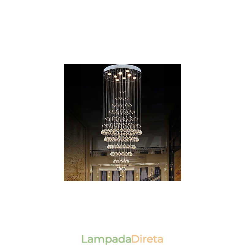 Lustre de cristal moderno, luminária pendente, luminária de teto com 8 lâmpadas H180CM
