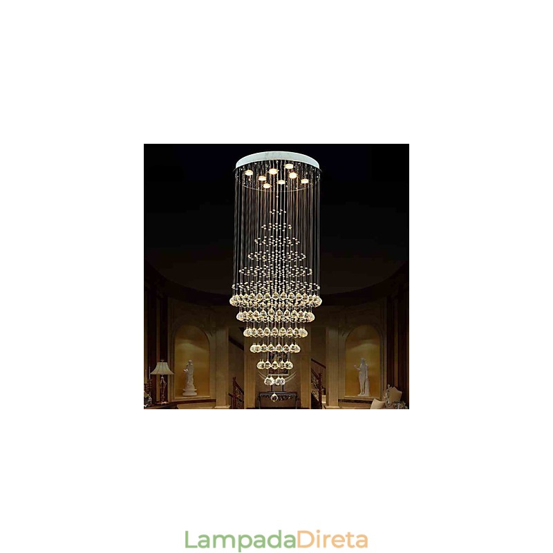 Lustre de cristal moderno, luminária pendente, luminária de teto com 8 lâmpadas H180CM