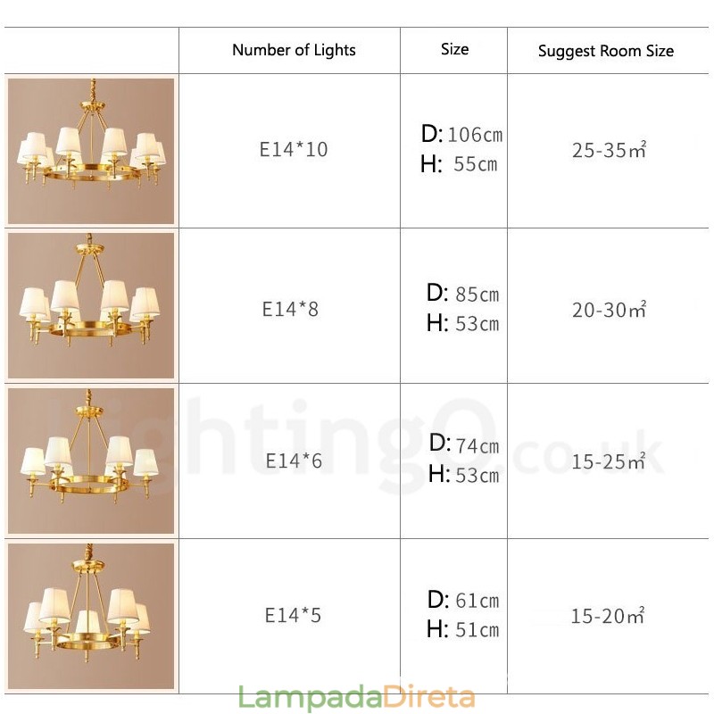 Lustre redondo de latão puro, pingente de luz tradicional clássico