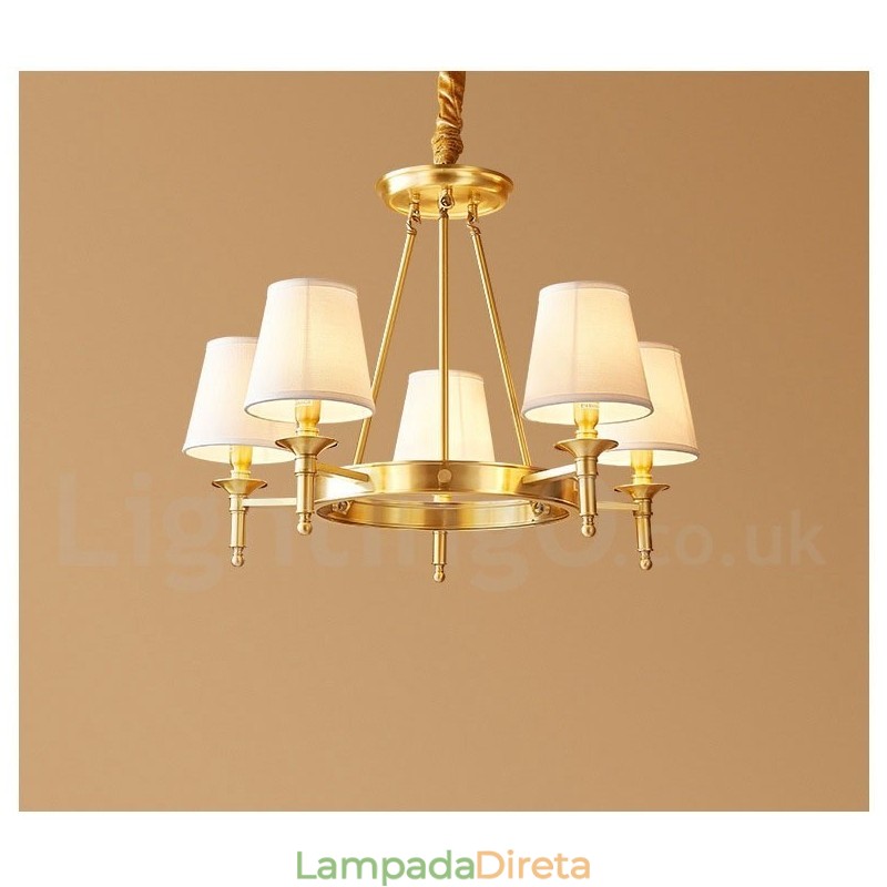 Lustre redondo de latão puro, pingente de luz tradicional clássico