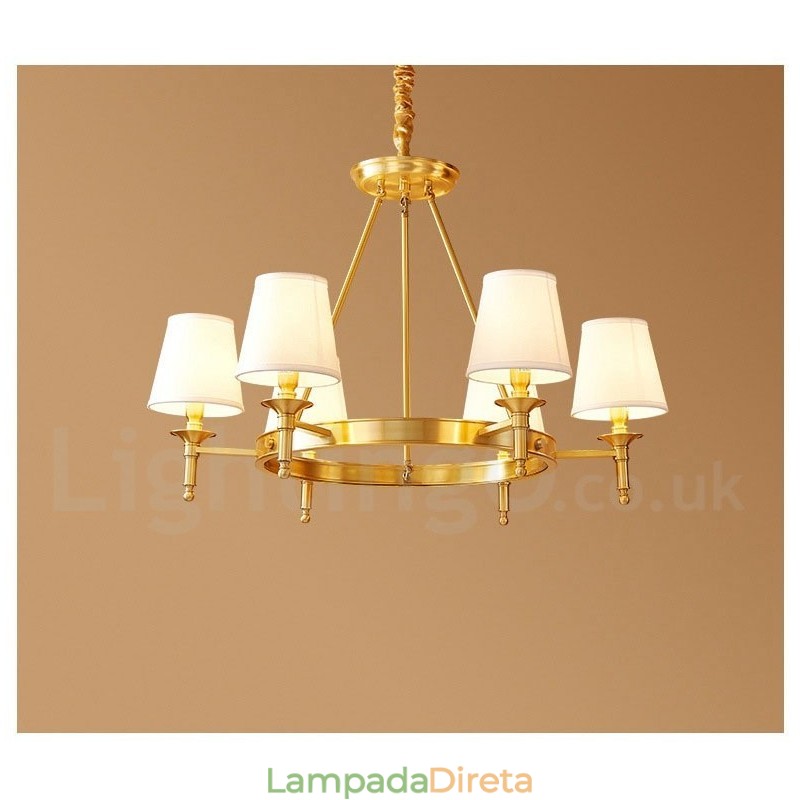 Lustre redondo de latão puro, pingente de luz tradicional clássico