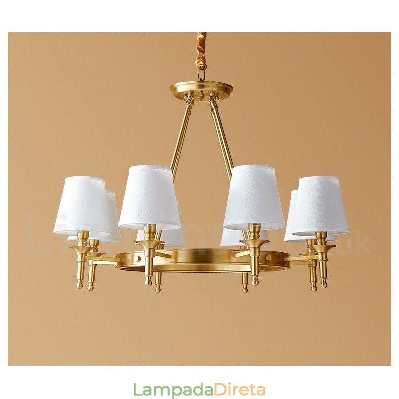 Lustre redondo de latão puro, pingente de luz tradicional clássico
