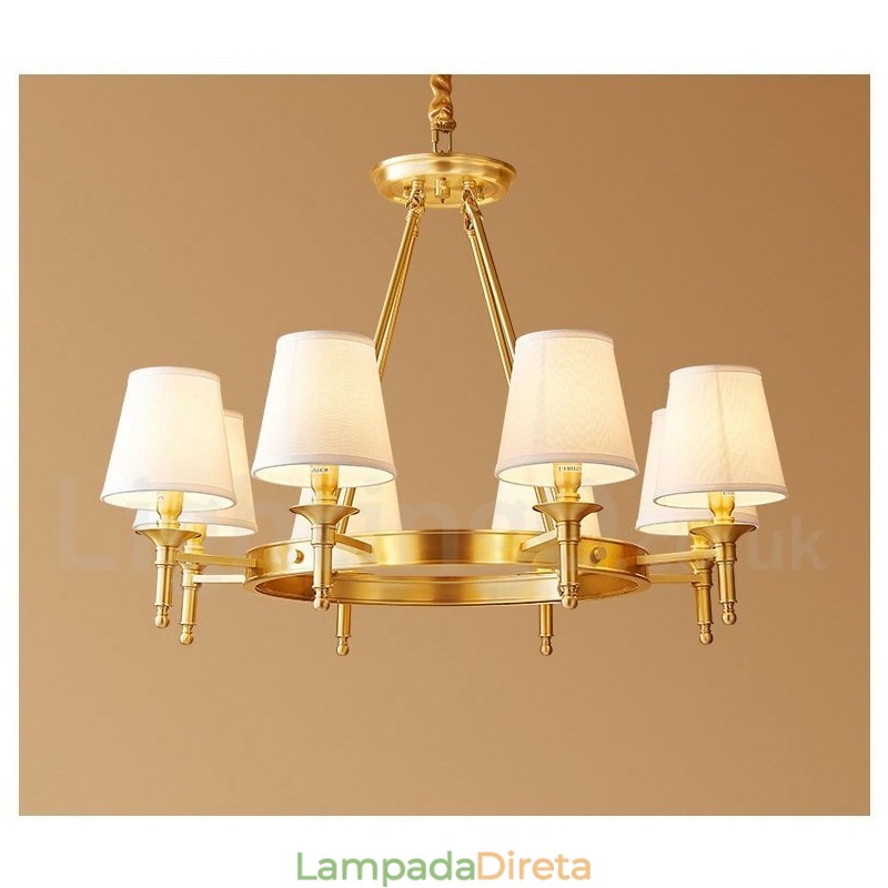Lustre redondo de latão puro, pingente de luz tradicional clássico