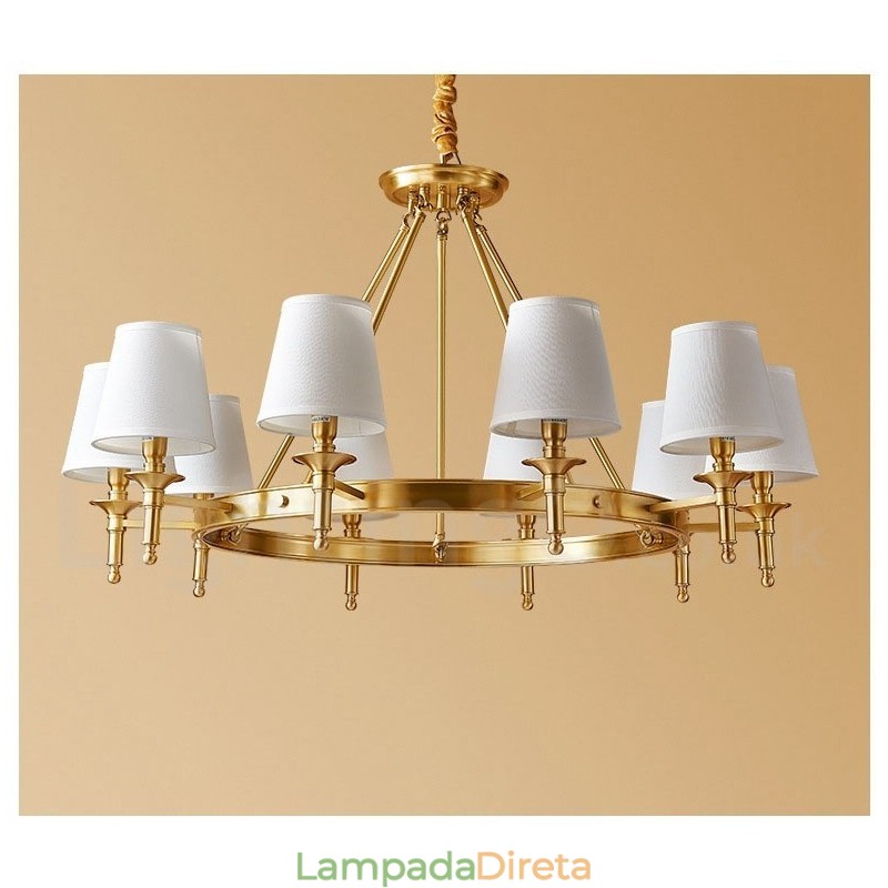 Lustre redondo de latão puro, pingente de luz tradicional clássico