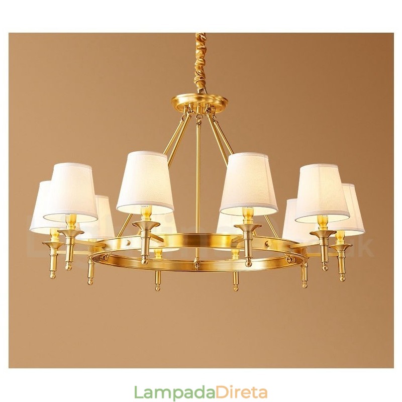 Lustre redondo de latão puro, pingente de luz tradicional clássico