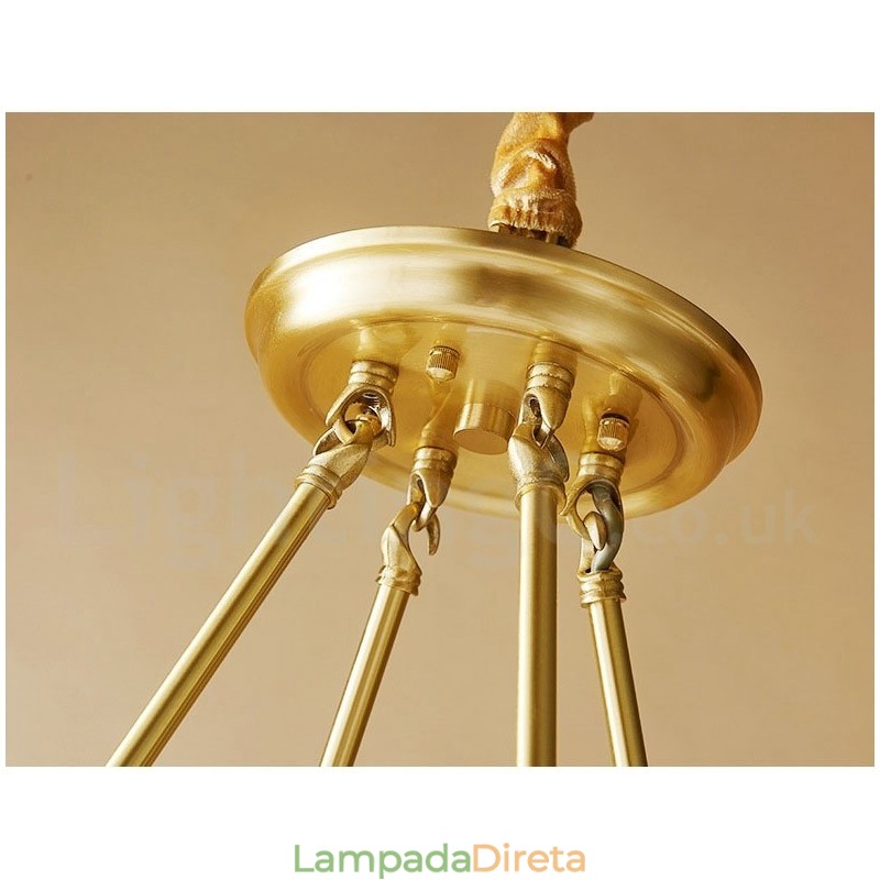 Lustre redondo de latão puro, pingente de luz tradicional clássico