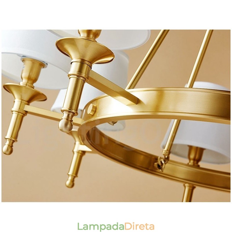 Lustre redondo de latão puro, pingente de luz tradicional clássico