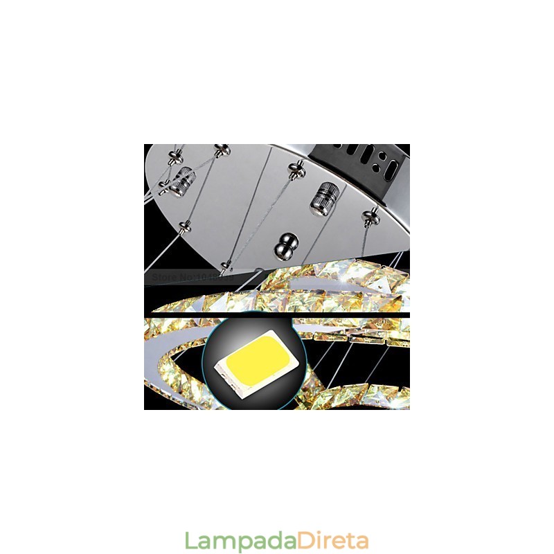 Luminárias Pendentes Luz de Teto Lustre Iluminação Redondo 4 Anéis Grande Anel Cristal Âmbar e Outros Cristais Transparentes