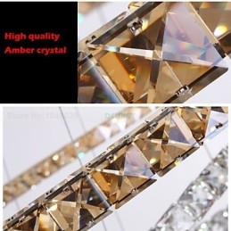 Luminárias Pendentes Luz de Teto Lustre Iluminação Redondo 4 Anéis Grande Anel Cristal Âmbar e Outros Cristais Transparentes