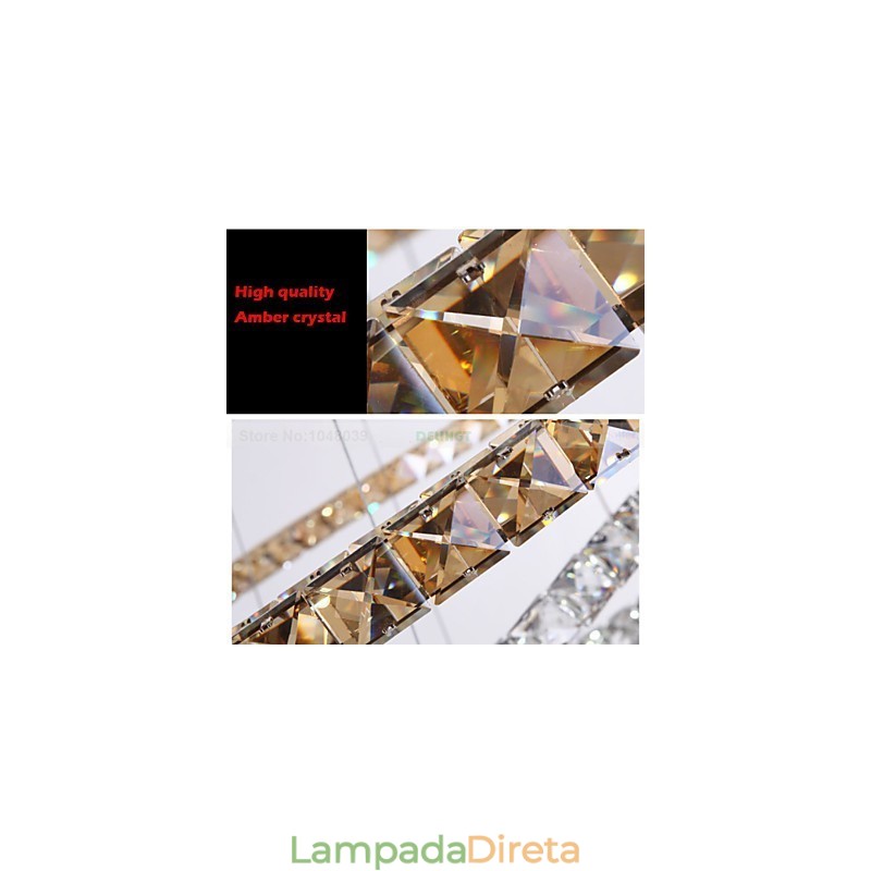 Luminárias Pendentes Luz de Teto Lustre Iluminação Redondo 4 Anéis Grande Anel Cristal Âmbar e Outros Cristais Transparentes