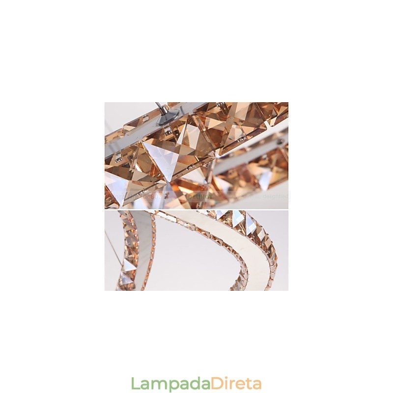 Luminárias Pendentes Luz de Teto Lustre Iluminação Redondo 4 Anéis Grande Anel Cristal Âmbar e Outros Cristais Transparentes