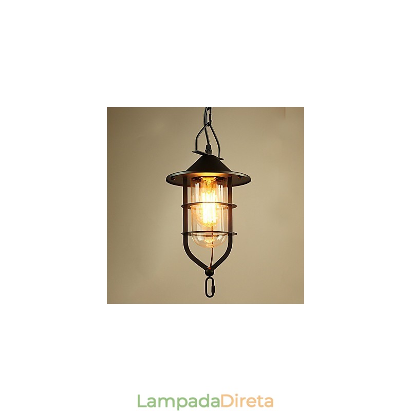 Luminária pendente de metal com pintura country vintage para garagem