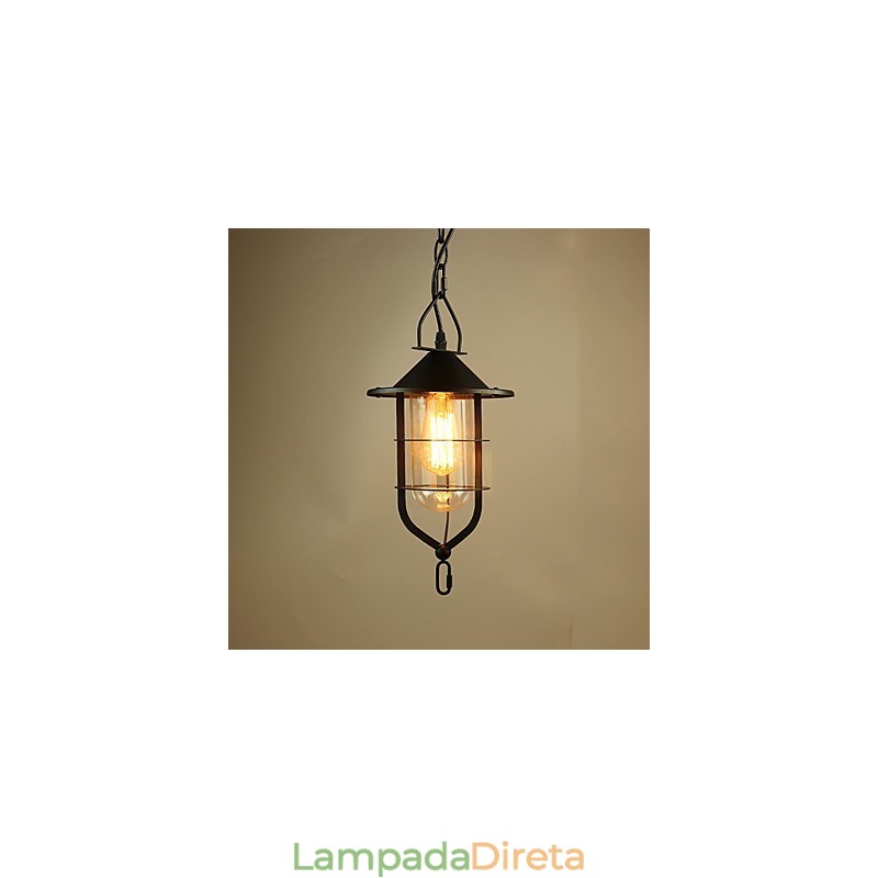 Luminária pendente de metal com pintura country vintage para garagem