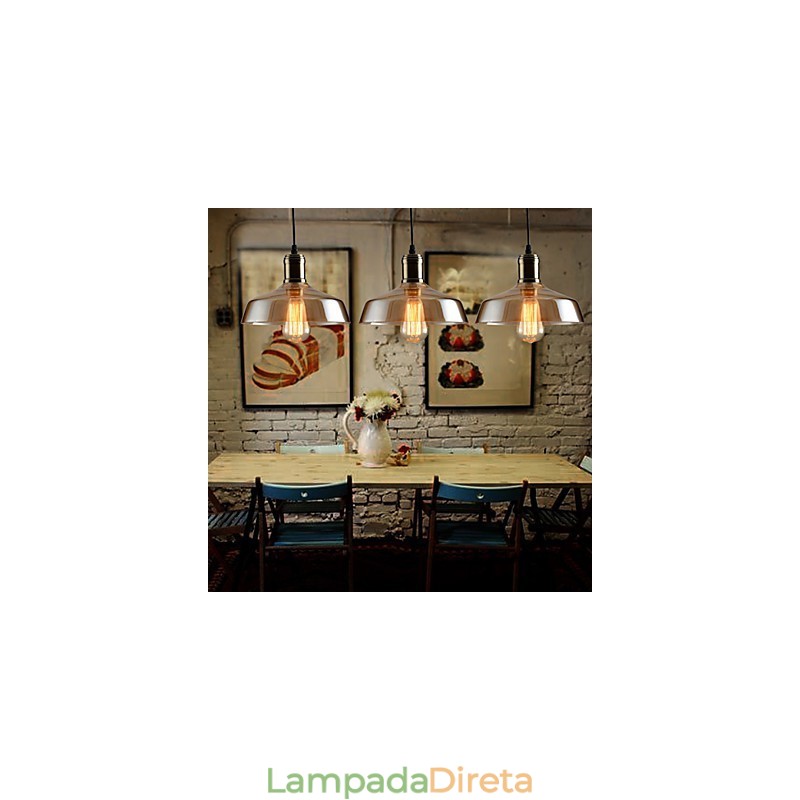 Luminária pendente de vidro com iluminação retrô