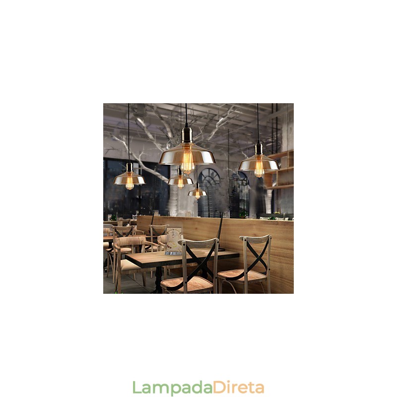 Luminária pendente de vidro com iluminação retrô