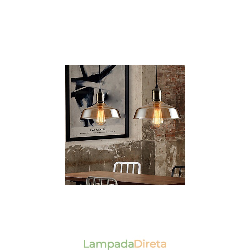 Luminária pendente de vidro com iluminação retrô