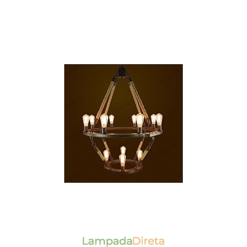 American Industrial Windge Hemp 12 Lâmpada Retro Europeia