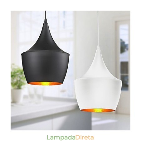 Luminária pendente retrô vintage Tom Dixon design preto branco tipo café luminárias pendentes Luminária pendente retrô vintage Tom Dixon design preto branco tipo café luminárias pendentes