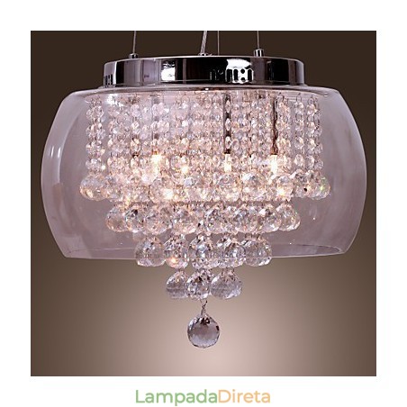 Luminária pendente de cristal artística de 6 luzes com cúpula de vidro Luminária pendente de cristal artística de 6 luzes com cúpula de vidro