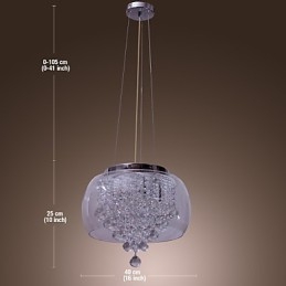 Luminária pendente de cristal artística de 6 luzes com cúpula de vidro