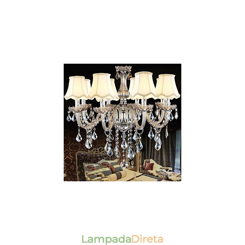 Lustre de cristal transparente K9 para velas de Natal com 8 luzes