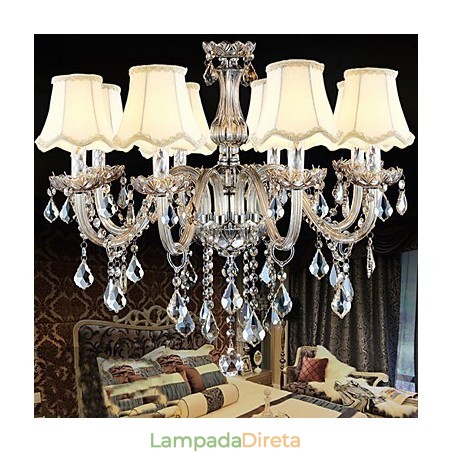 Lustre de cristal transparente K9 para velas de Natal com 8 luzes Lustre de cristal transparente K9 para velas de Natal com 8 luzes