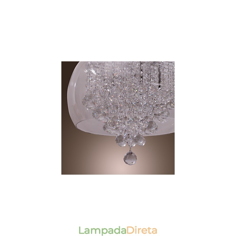 Luminária pendente de cristal artística de 6 luzes com cúpula de vidro