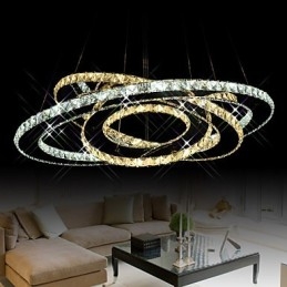 Luminárias de teto com pingente de cristal, lustre com 3 anéis brancos quentes e frios