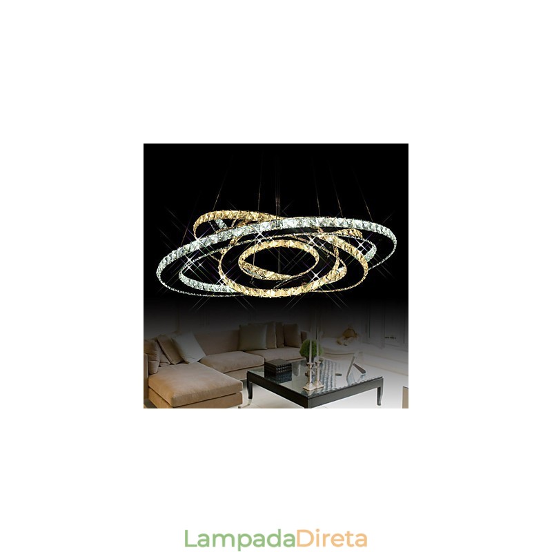 Luminárias de teto com pingente de cristal, lustre com 3 anéis brancos quentes e frios