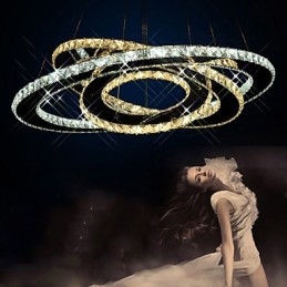 Luminárias de teto com pingente de cristal, lustre com 3 anéis brancos quentes e frios