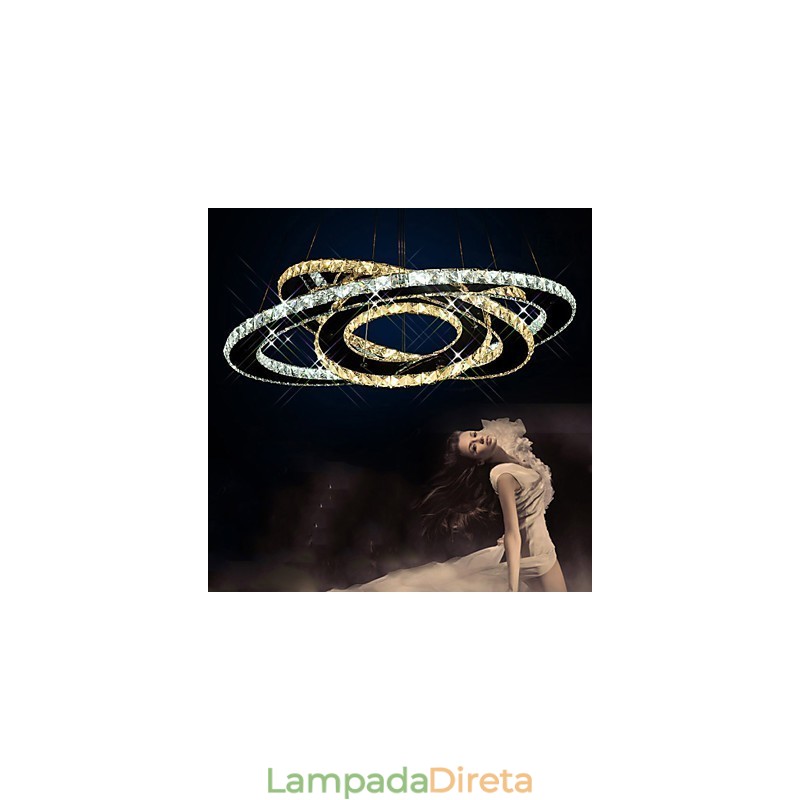 Luminárias de teto com pingente de cristal, lustre com 3 anéis brancos quentes e frios