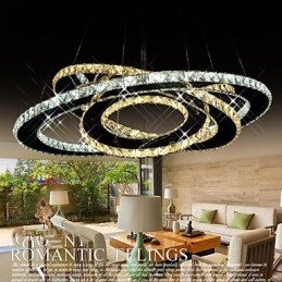 Luminárias de teto com pingente de cristal, lustre com 3 anéis brancos quentes e frios