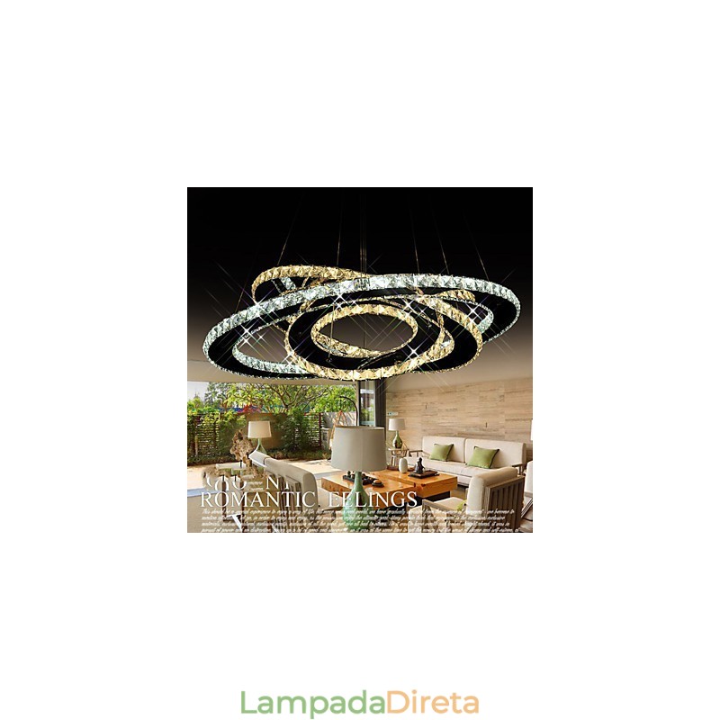 Luminárias de teto com pingente de cristal, lustre com 3 anéis brancos quentes e frios