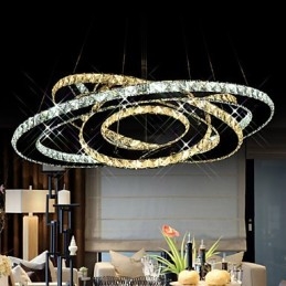 Luminárias de teto com pingente de cristal, lustre com 3 anéis brancos quentes e frios
