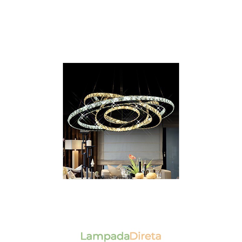Luminárias de teto com pingente de cristal, lustre com 3 anéis brancos quentes e frios