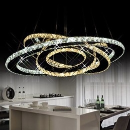 Luminárias de teto com pingente de cristal, lustre com 3 anéis brancos quentes e frios
